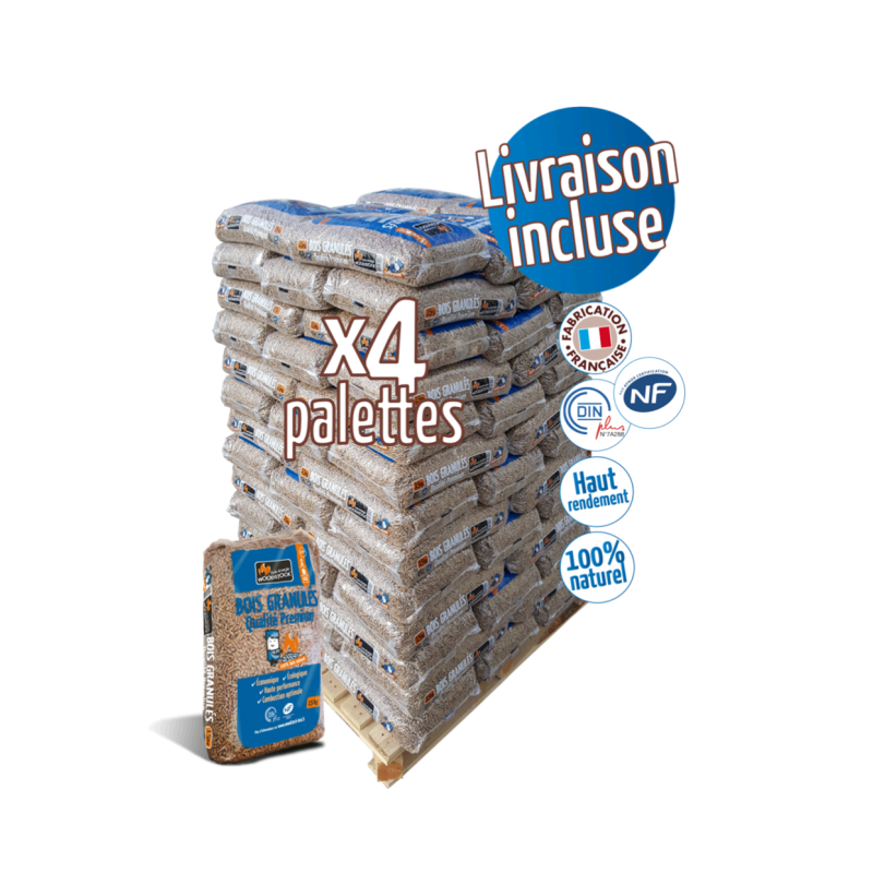 PALETE DE PELLETS DE MADEIRA X 4 (264 SACOS) DE 15 KG