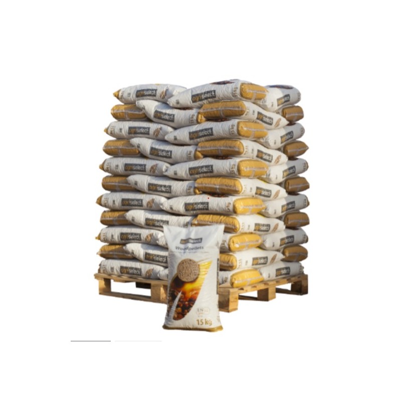 32x 15KG zakken agriselect houtpellets zakken.